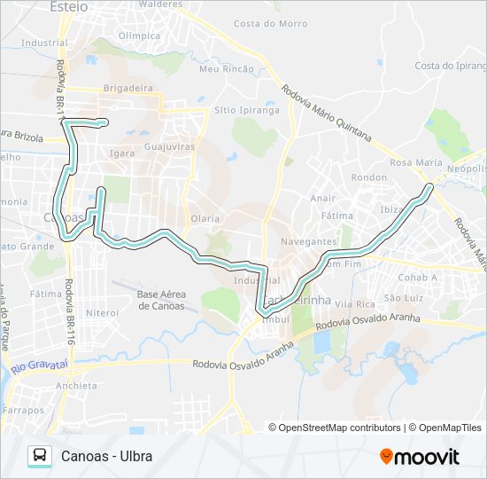 Mapa da linha R503 PASSO DO HILÁRIO / CANOAS de ônibus
