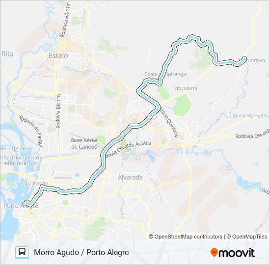 Mapa da linha W651 MORRO AGUDO / PORTO ALEGRE de ônibus