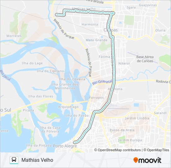 Mapa da linha N161 MATHIAS VELHO / PORTO ALEGRE de ônibus