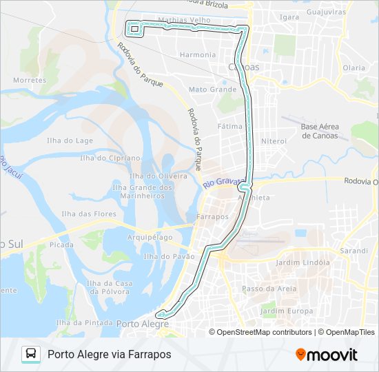 Mapa da linha N161 MATHIAS VELHO / PORTO ALEGRE de ônibus
