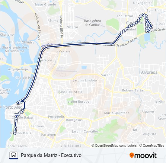 Mapa da linha W528 PARQUE DA MATRIZ - EXECUTIVO de ônibus