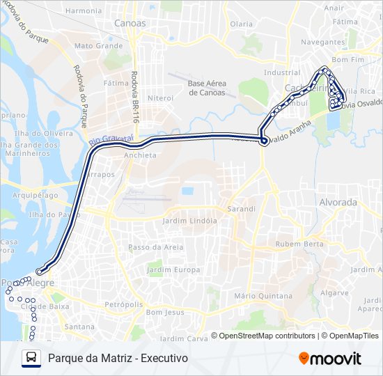 Mapa da linha W528 PARQUE DA MATRIZ - EXECUTIVO de ônibus