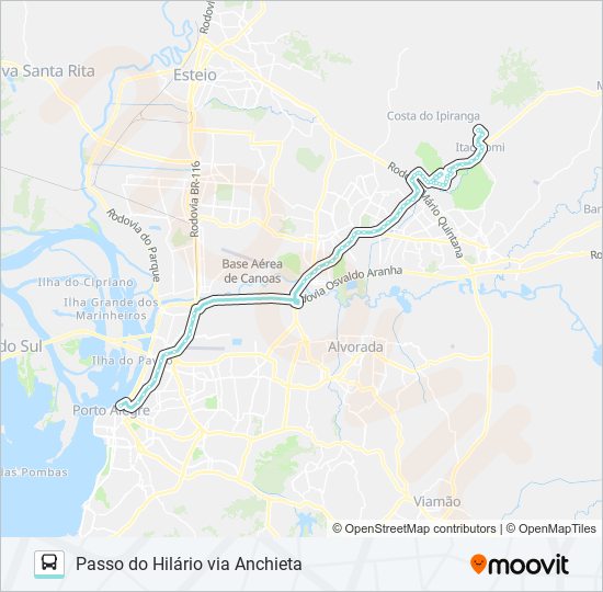 Mapa da linha W518 PASSO DO HILÁRIO VIA ANCHIETA de ônibus