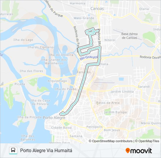 Mapa da linha N107 CANOAS - FÁTIMA / PORTO ALEGRE de ônibus