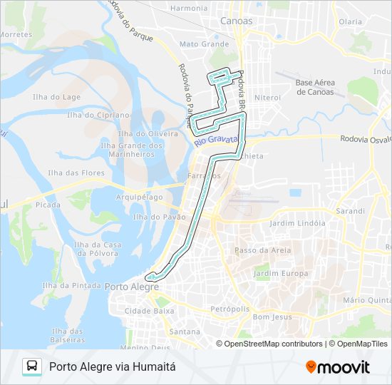 Mapa da linha N107 CANOAS - FÁTIMA / PORTO ALEGRE de ônibus