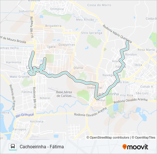 Mapa da linha R500 CACHOEIRINHA - FÁTIMA / CANOAS de ônibus
