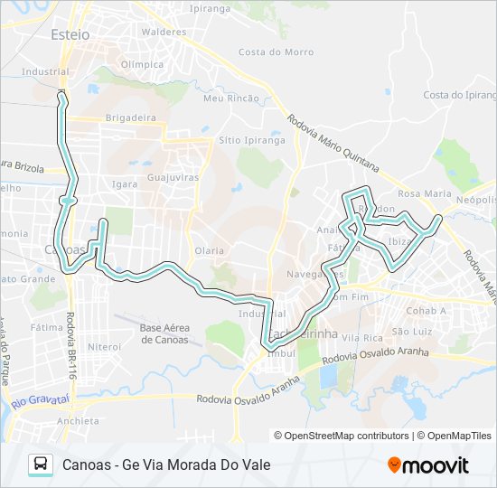 Mapa da linha R500 CACHOEIRINHA - FÁTIMA / CANOAS de ônibus