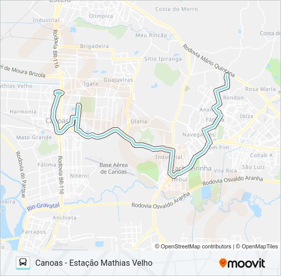 Mapa da linha R500 CACHOEIRINHA - FÁTIMA / CANOAS de ônibus
