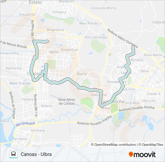 Mapa da linha R500 CACHOEIRINHA - FÁTIMA / CANOAS de ônibus
