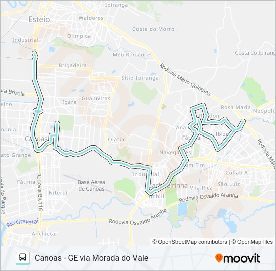Mapa da linha R500 CACHOEIRINHA - FÁTIMA / CANOAS de ônibus