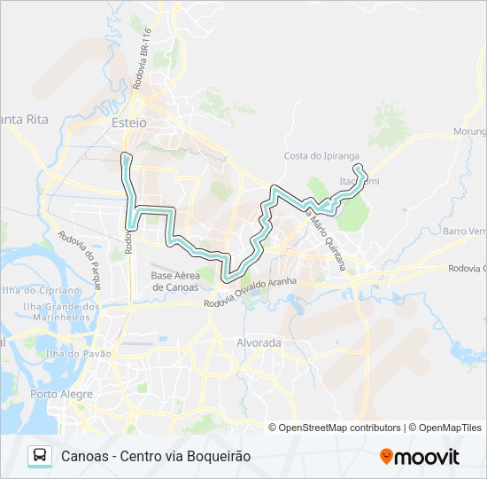 Mapa da linha R500 CACHOEIRINHA - FÁTIMA / CANOAS de ônibus