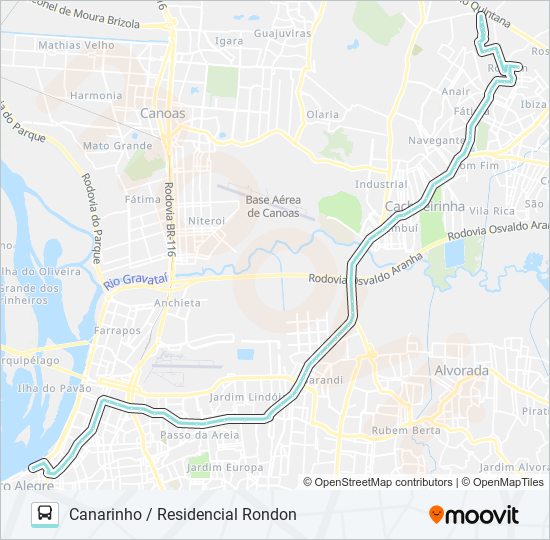 Mapa da linha W350 CANARINHO / RESIDENCIAL RONDON de ônibus