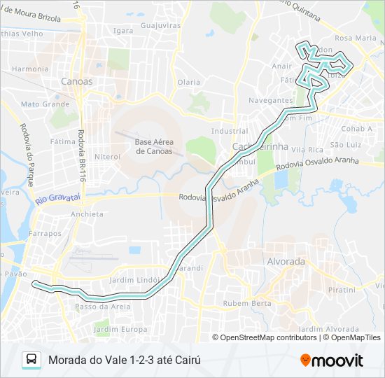 Mapa da linha W505 MORADA DO VALE 1-2-3 ATÉ CAIRÚ de ônibus