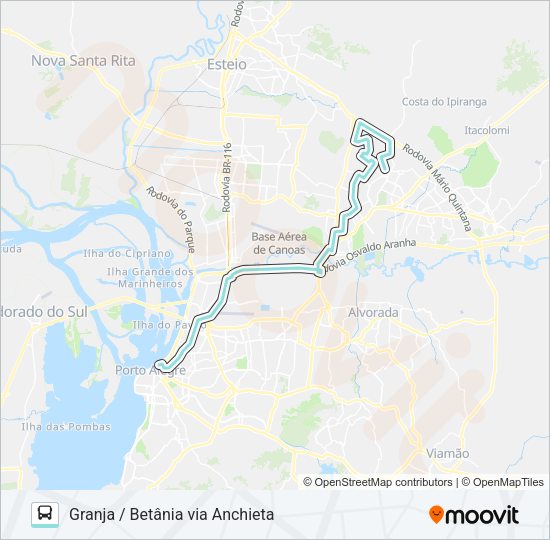 Mapa da linha W300 CACHOEIRINHA - GRANJA / BETÂNIA de ônibus