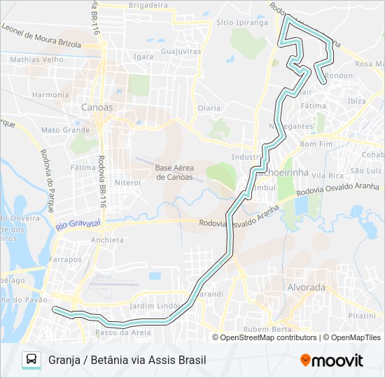 Mapa da linha W300 CACHOEIRINHA - GRANJA / BETÂNIA de ônibus