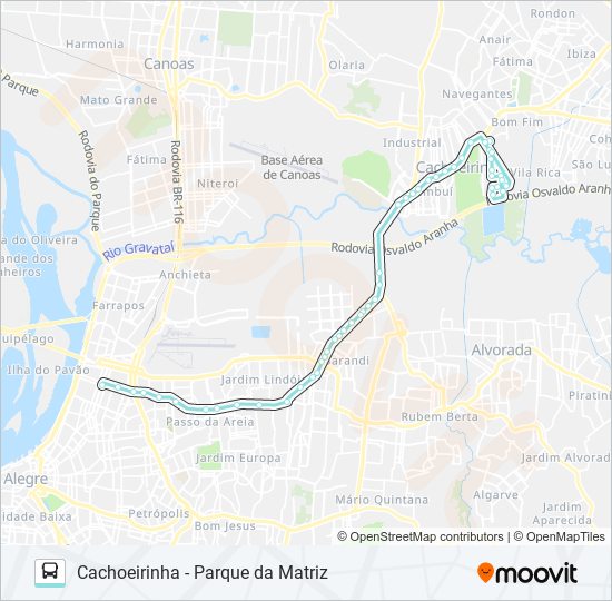 Mapa da linha W342 CACHOEIRINHA - PARQUE DA MATRIZ de ônibus