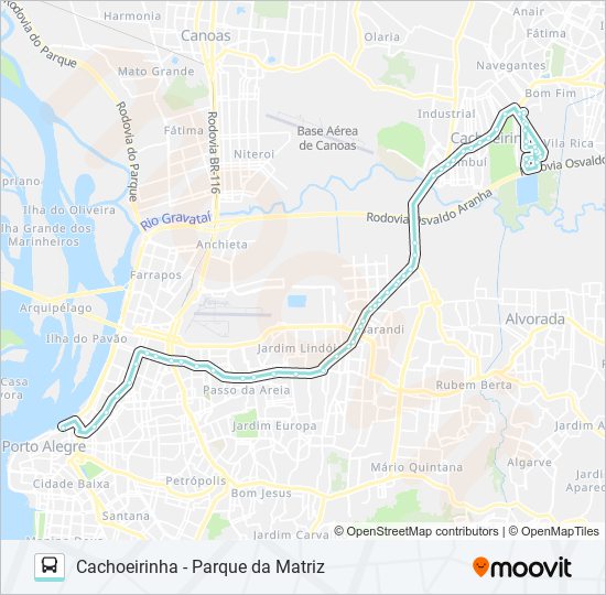 Mapa da linha W342 CACHOEIRINHA - PARQUE DA MATRIZ de ônibus