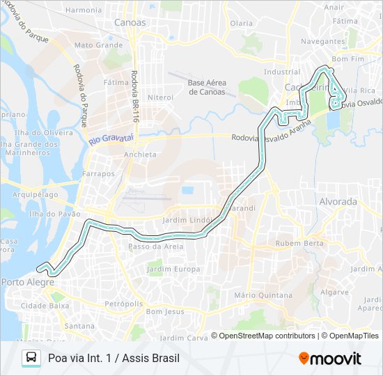 Mapa da linha W342 CACHOEIRINHA - PARQUE DA MATRIZ de ônibus