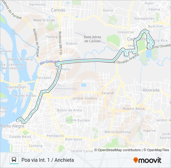 Mapa da linha W342 CACHOEIRINHA - PARQUE DA MATRIZ de ônibus