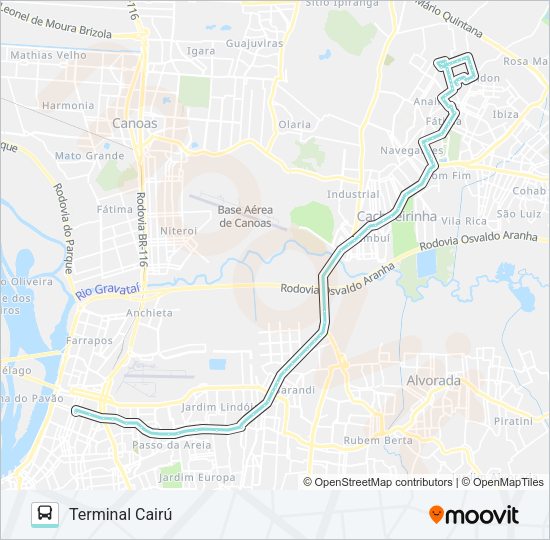 Mapa da linha W376 CACHOEIRINHA - FÁTIMA ATÉ CAIRÚ de ônibus