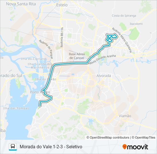 Mapa da linha W508 MORADA DO VALE 1-2-3 - SELETIVO de ônibus