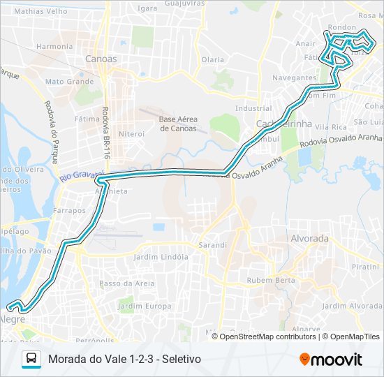 Mapa da linha W508 MORADA DO VALE 1-2-3 - SELETIVO de ônibus