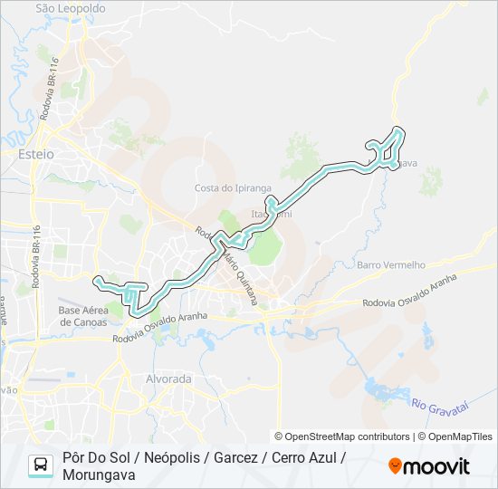 Mapa da linha R054 MORUNGAVA / DISTRITO CACHOEIRINHA de ônibus
