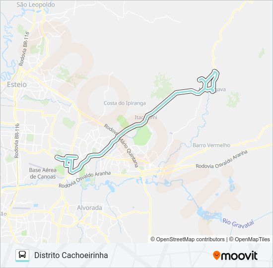 Mapa da linha R054 MORUNGAVA / DISTRITO CACHOEIRINHA de ônibus