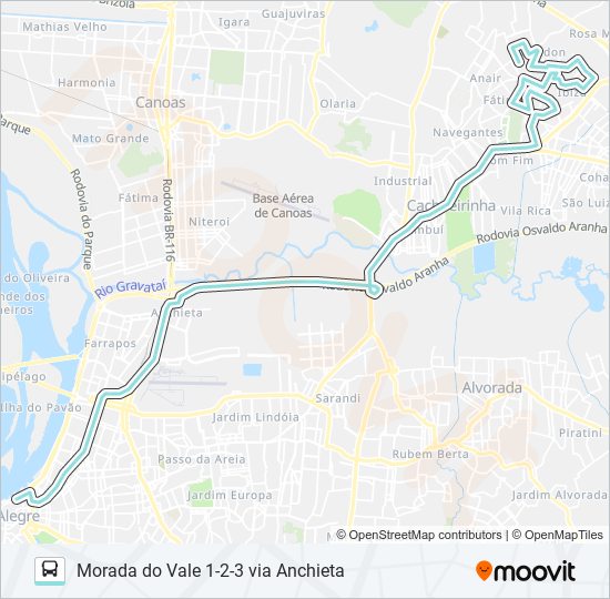 Mapa da linha W503 MORADA DO VALE 1-2-3 VIA ANCHIETA de ônibus