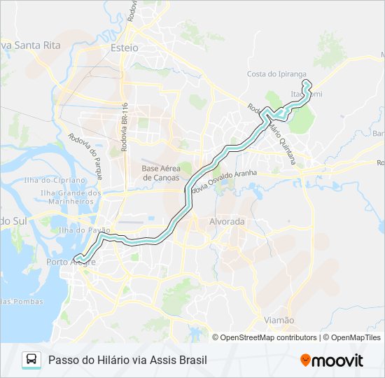 Mapa da linha W519 PASSO DO HILÁRIO VIA ASSIS BRASIL de ônibus