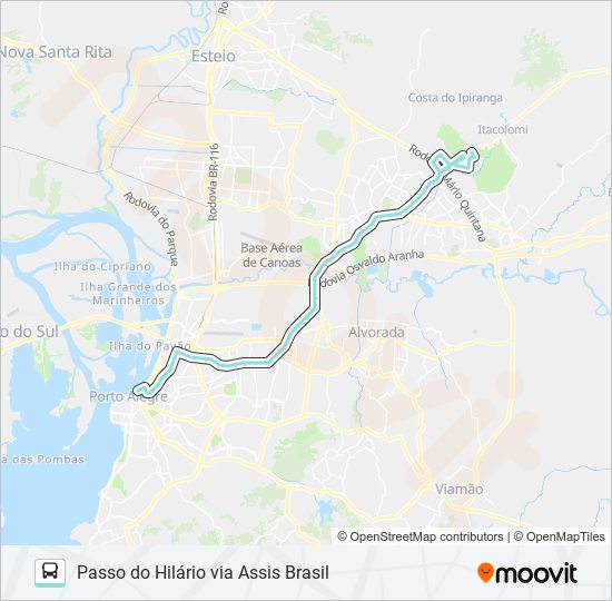 Mapa da linha W519 PASSO DO HILÁRIO VIA ASSIS BRASIL de ônibus