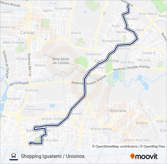 Mapa da linha W510 CACHOEIRINHA / IGUATEMI - EXECUTIVO de ônibus