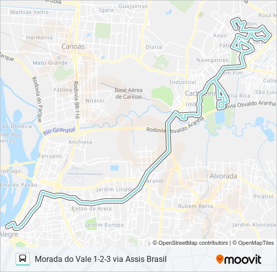 Mapa da linha W501 MORADA DO VALE 1-2-3 VIA ASSIS BRASIL de ônibus