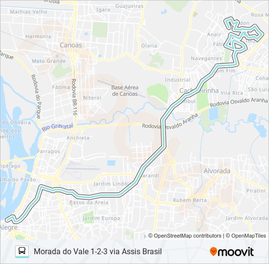 Mapa da linha W501 MORADA DO VALE 1-2-3 VIA ASSIS BRASIL de ônibus