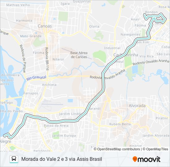 Mapa da linha W511 MORADA DO VALE 2 E 3 VIA ASSIS BRASIL de ônibus