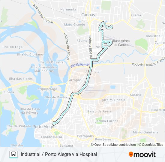 Mapa da linha N111 INDUSTRIAL / PORTO ALEGRE VIA HOSPITAL de ônibus