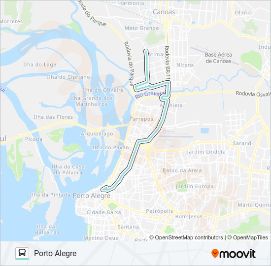Mapa de N151 HARMONIA / PORTO ALEGRE VIA RIO BRANCO de autobús