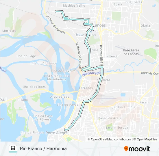 N151 HARMONIA / PORTO ALEGRE VIA RIO BRANCO Bus Line Map