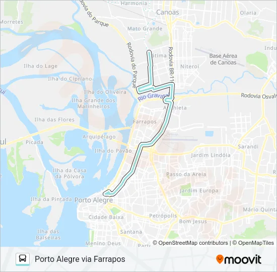 N151 HARMONIA / PORTO ALEGRE VIA RIO BRANCO Bus Line Map