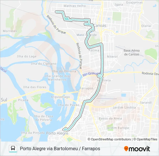 N151 HARMONIA / PORTO ALEGRE VIA RIO BRANCO Bus Line Map