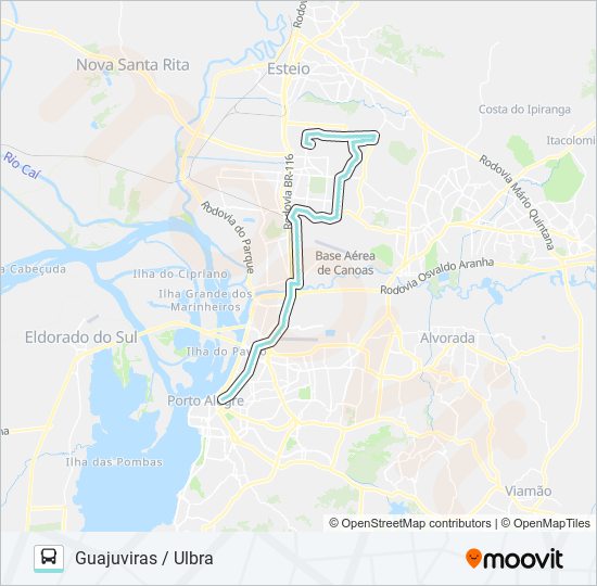 Mapa de N170 GUAJUVIRAS / PORTO ALEGRE VIA VENÂNCIO de autobús