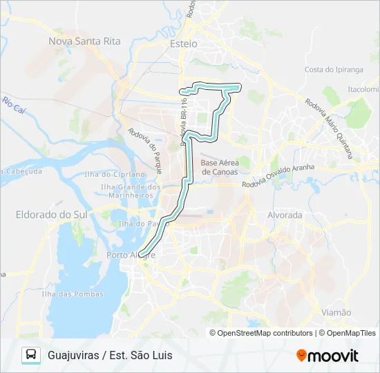 N170 GUAJUVIRAS / PORTO ALEGRE VIA VENÂNCIO Bus Line Map