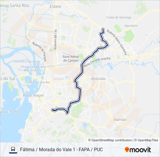 Mapa da linha W355 FÁTIMA / MORADA DO VALE 1 - FAPA / PUC de ônibus