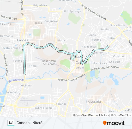 Mapa da linha R511 CANOAS - NITERÓI / DISTRITO CACHOEIRINHA de ônibus