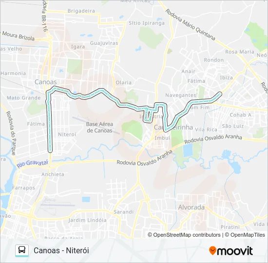 R511 CANOAS - NITERÓI / DISTRITO CACHOEIRINHA Bus Line Map