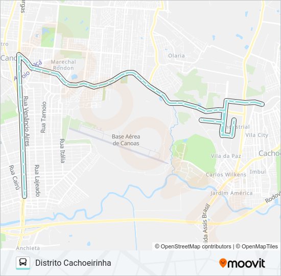 Mapa da linha R511 CANOAS - NITERÓI / DISTRITO CACHOEIRINHA de ônibus