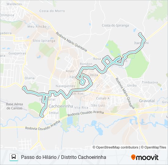 Mapa da linha R563 PASSO DO HILÁRIO / DISTRITO CACHOEIRINHA de ônibus