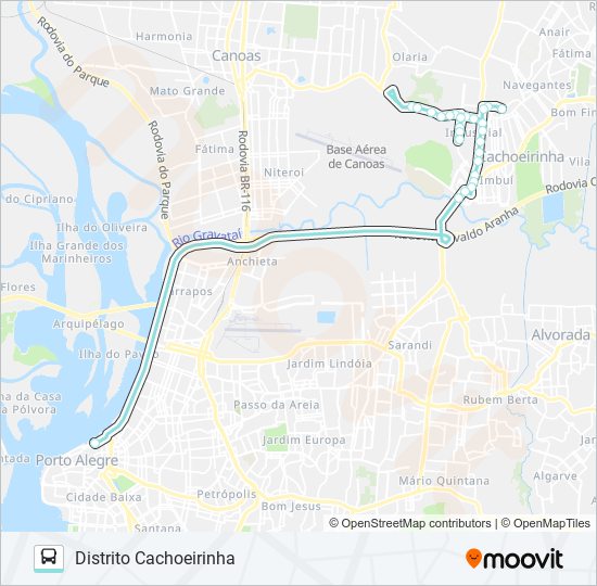 Mapa da linha W353 POA / DISTRITO CACHOEIRINHA VIA FREE-WAY de ônibus