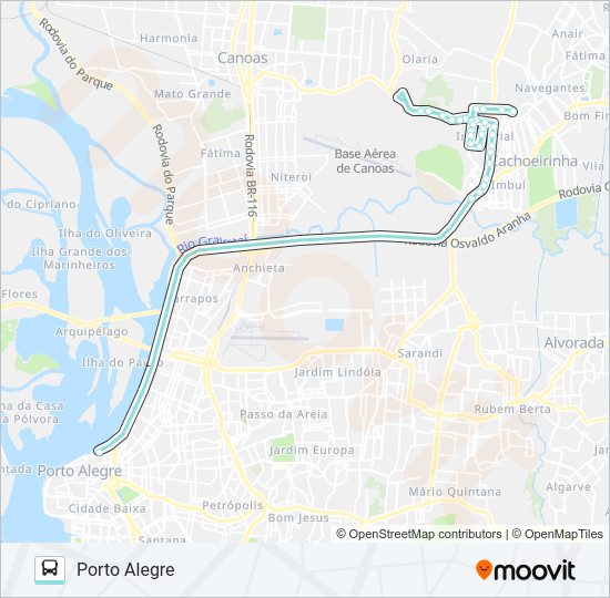 Mapa da linha W353 POA / DISTRITO CACHOEIRINHA VIA FREE-WAY de ônibus