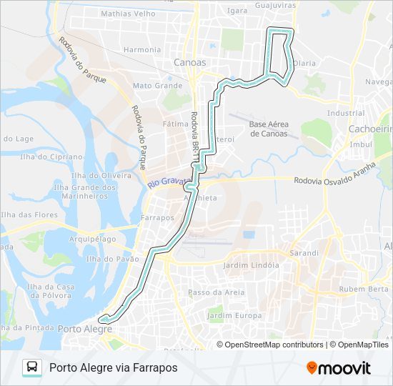 Mapa da linha N132 ESTÂNCIA VELHA / PORTO ALEGRE VIA BARRETO de ônibus
